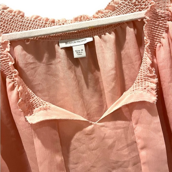 BOSTON PROPER | Sheer Retro Style Lace Sleeve Insert Sheer Light Pink Blouse 10 - Picture 4 of 9